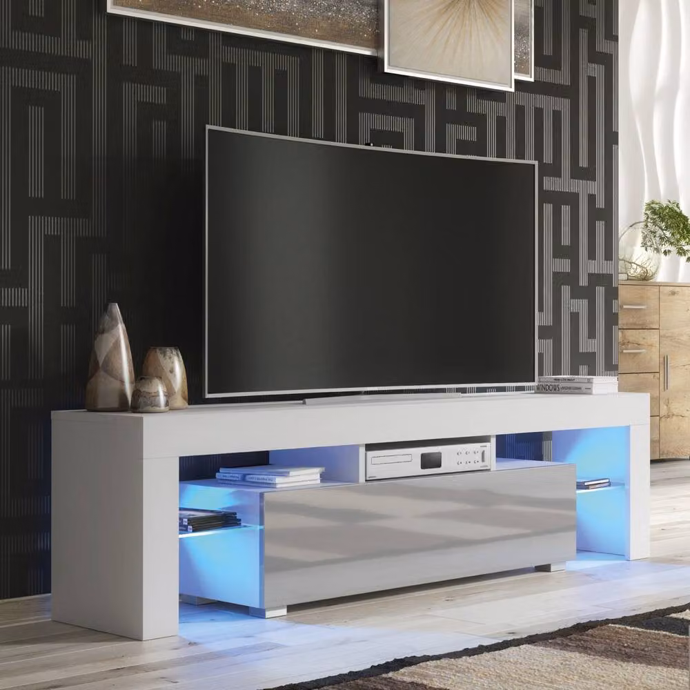 Mex Furniture LTD Aria TV Unit in White and Grey Gloss with LED Lights, W: 160 cm, D: 35 cm, H: 45 cm – 3