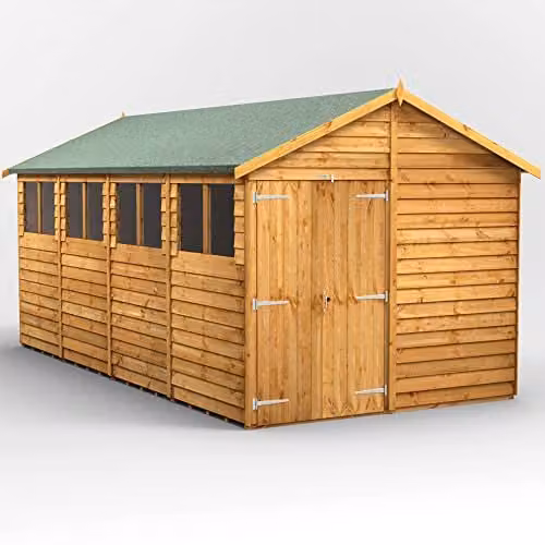 Powersheds Premium Apex Overlap Wooden Shed in Natural Brown with Gable Roof and Security Features, W/D/H: 258 x 239.1 x 239.1 cm