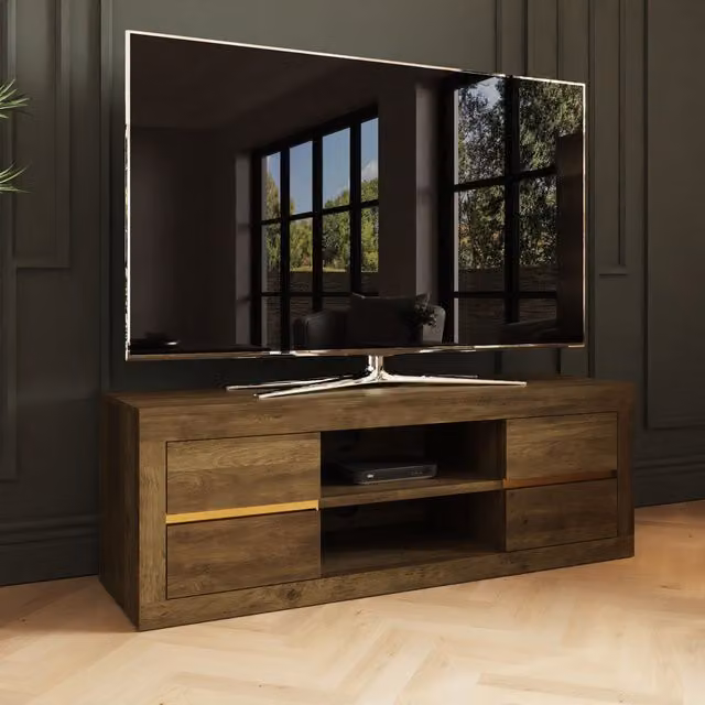 GFW Astley Modern 4 Drawer TV Unit in Wild Oak and Gold