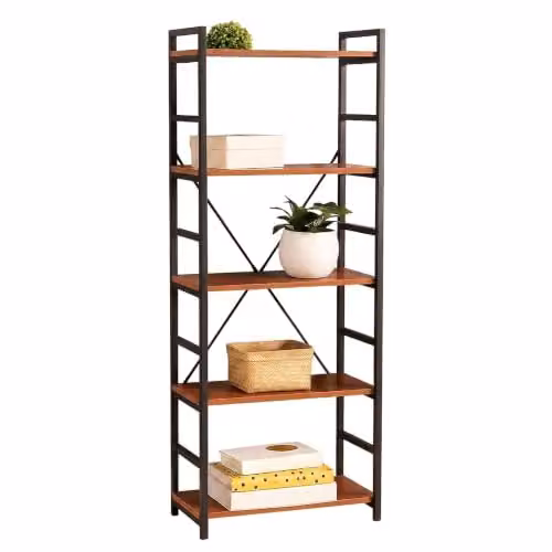 Premier Housewares Red Pomelo 5 Tier Wall Mounted Shelf Unit with Black Metal Frame, W/D/H: 60.0 x 28.0 x 151.0 cm