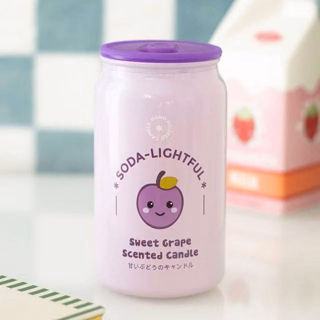 Uniqueful Sweet Grape Soda Can Candle in Purple, Fruity Scented Tabletop Figure