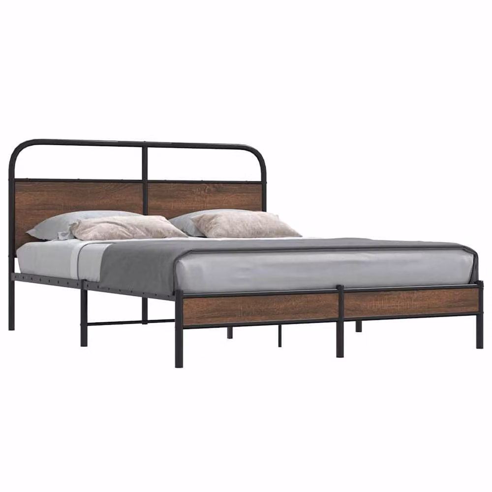 Berkfield Home King Size Bed Frame in Brown Oak Wood and Metal, W: 150 cm, D: 200 cm – 2