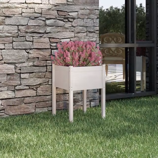Berkfield White Wooden Raised Garden Planter, W/D/H: 50 x 50 x 70 cm – 1