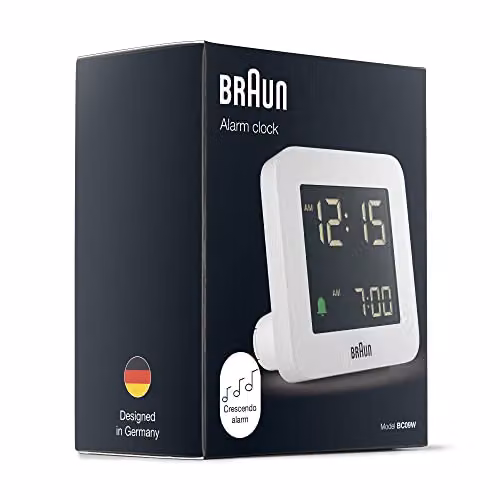 Braun Digital Alarm Clock with Snooze and Negative LCD Display in White – 3