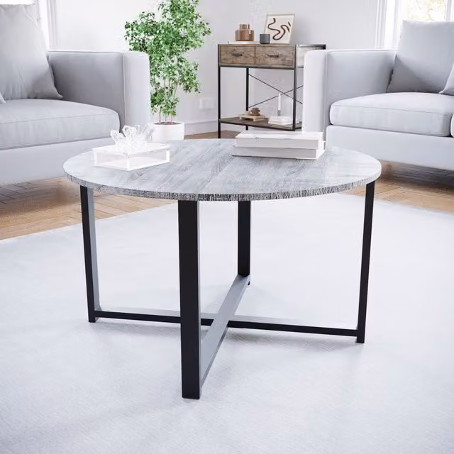 Vida Designs Brooklyn Round Industrial Coffee Table in Grey