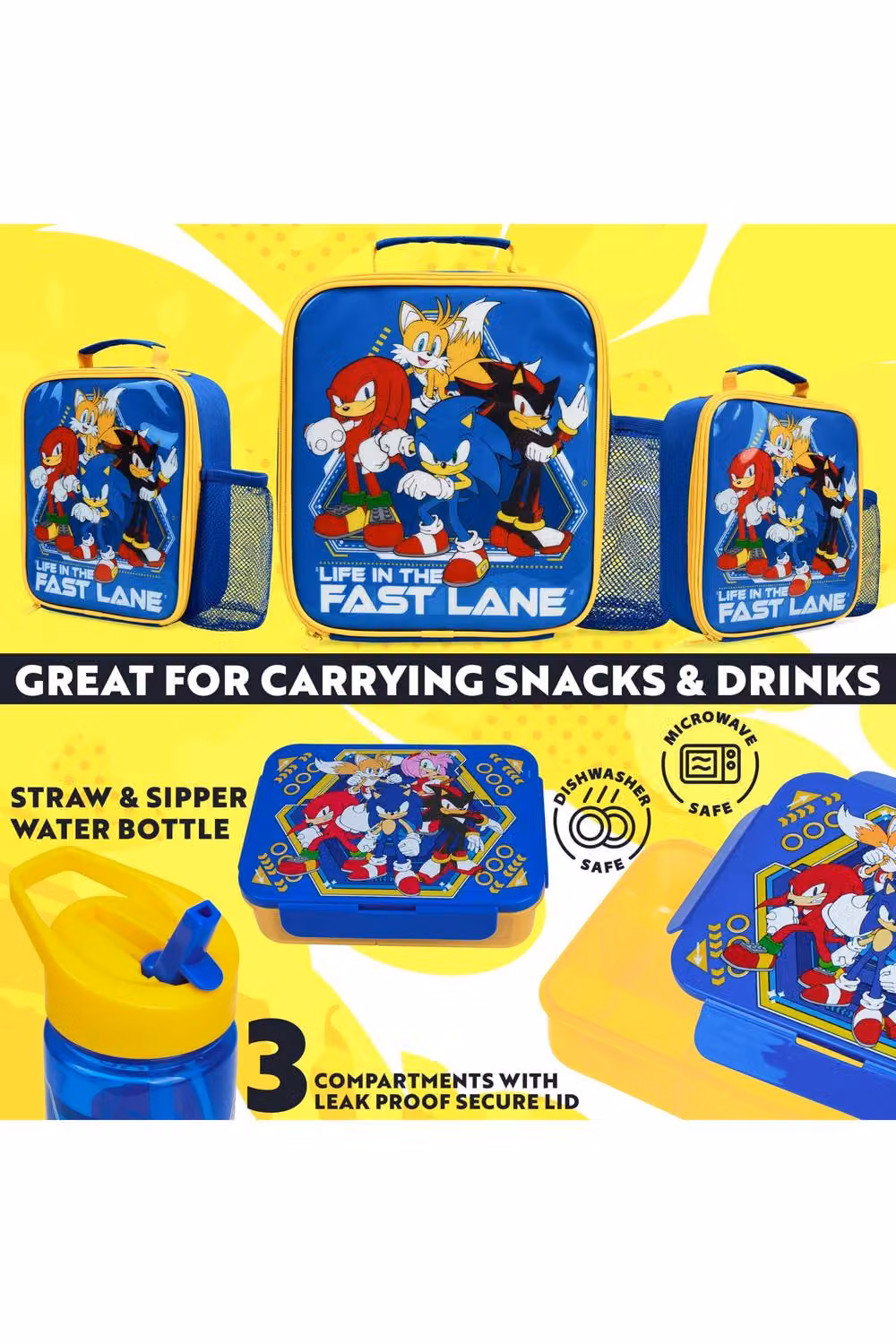 Get Trend Sonic the Hedgehog 3 Piece Lunch Set with Insulated Bag, Leakproof Water Bottle and BPA Free Lunch Box in Multicolour – 2