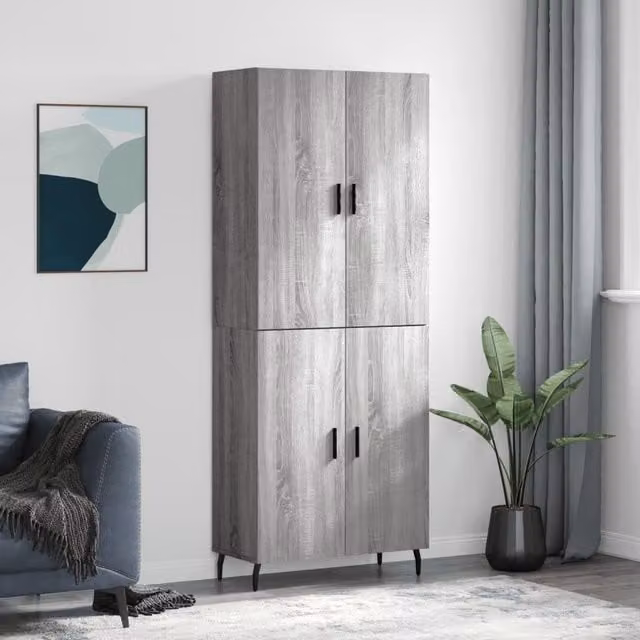 Berkfield Home Grey Sonoma Highboard, H 180 x W 69.5 x D 34 cm