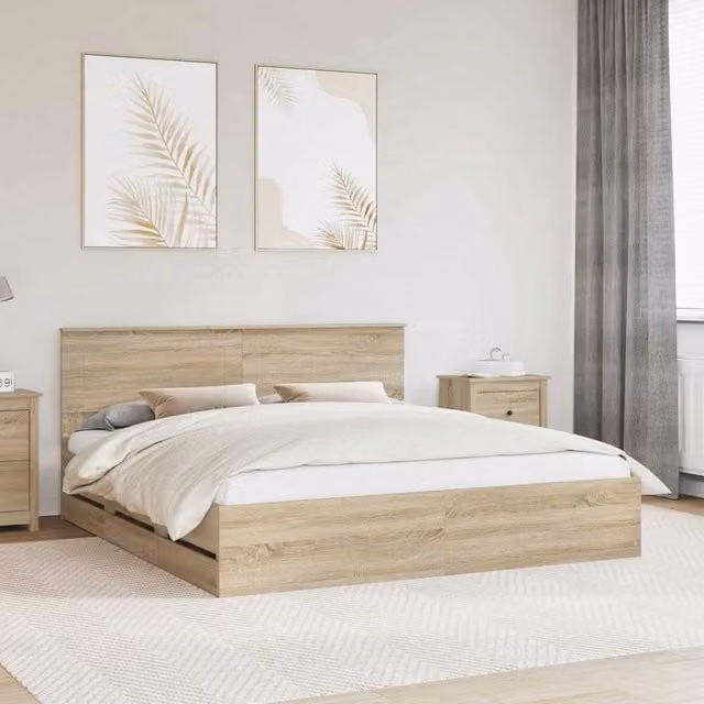 Berkfield Home Sonoma Oak Bed Frame with Drawers in Brown, 200 x 200 cm