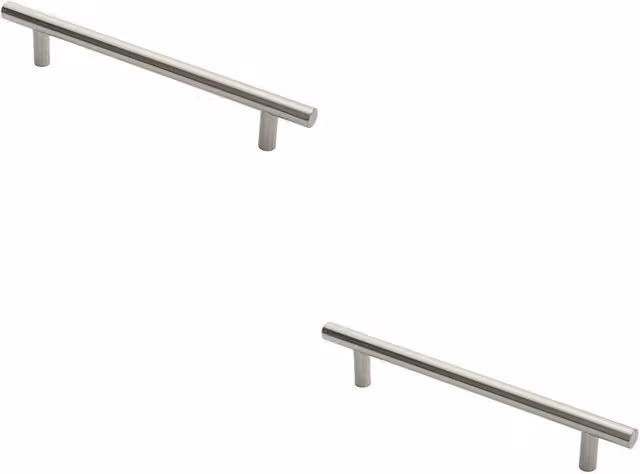Loops 2x Straight T Bar Door Pull Handles in Satin Silver Stainless Steel, 400mm Length with 300mm Fixing Centres