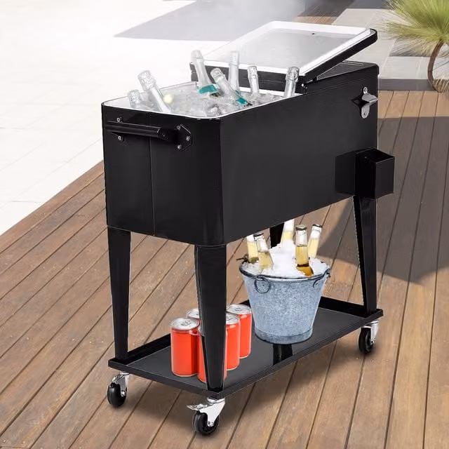 COSTWAY 76L Rolling Cooler Cart with Compartments in Black