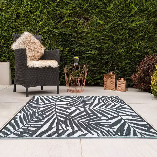 JVL Grey Reversible Woven Outdoor Rug, W/D: 120 x 170 cm
