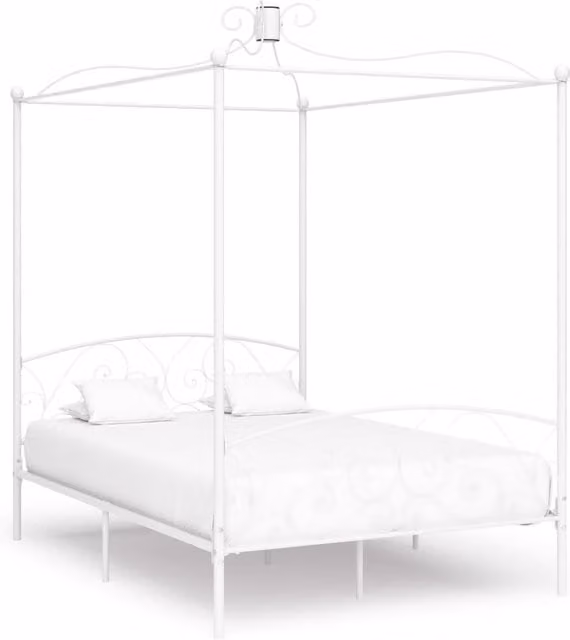 Berkfield Home White Metal Canopy Bed Frame, W/D/H: 120 x 200 cm