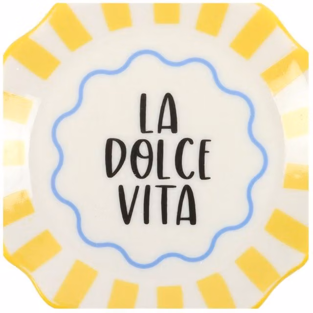 KDMK La Dolce Vita Striped Ceramic Trinket Dish Tray, Yellow