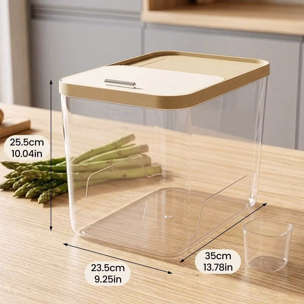 VOGREX 20L Airtight Rice and Dry Food Storage Bin with Measuring Cup in Transparent Plastic – 2