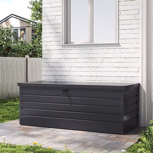 Lifeideas Lockable Metal Outdoor Storage Box in Anthracite, W: 165 cm, D: 70 cm, H: 63 cm