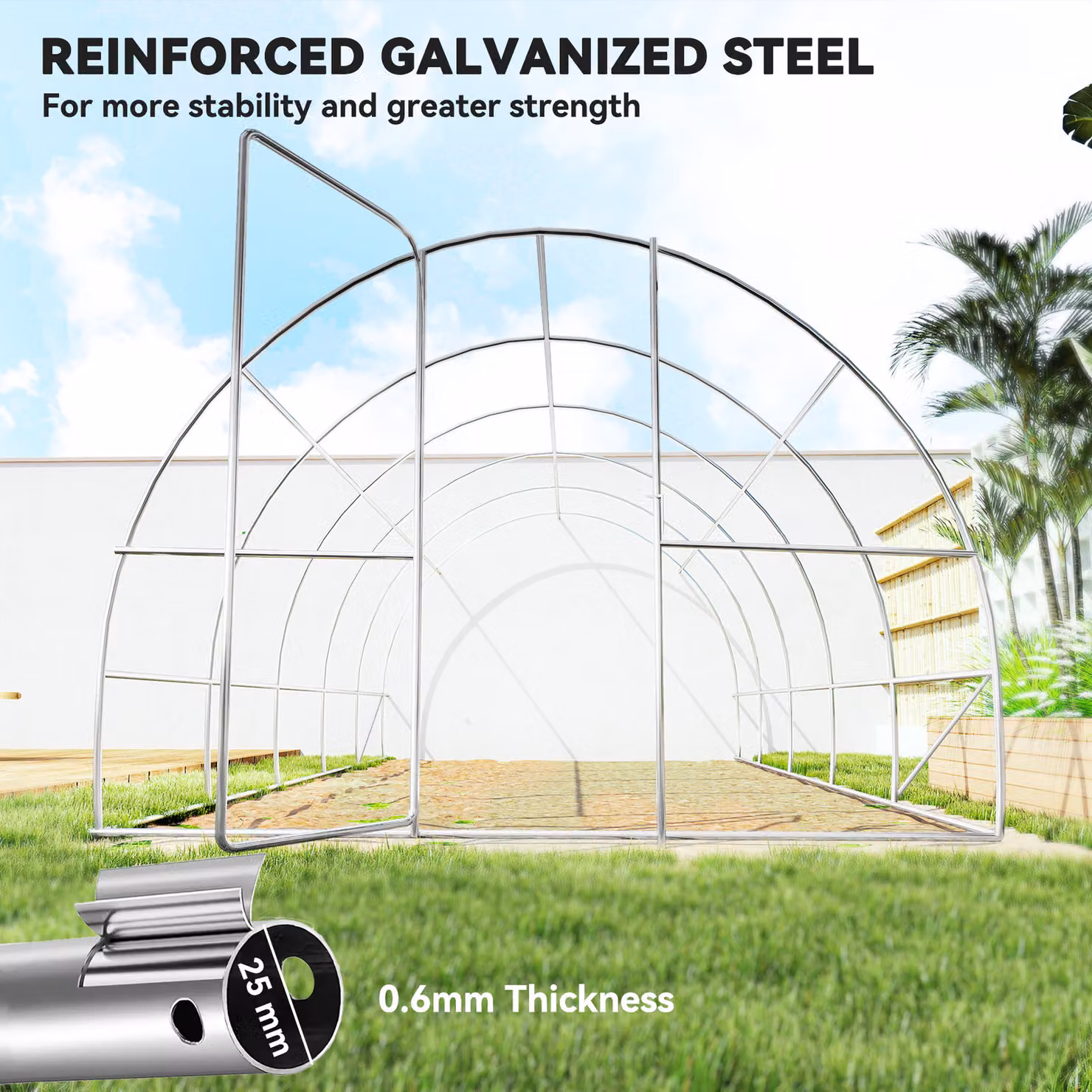 Outsunny Polytunnel Greenhouse with Galvanised Steel Frame and Hinged Door, W: 3 m, L: 6 m – 3