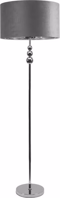Marissa Chrome Stacked Ball Floor Lamp with Grey Velvet and Chrome Inner Shade in Silver