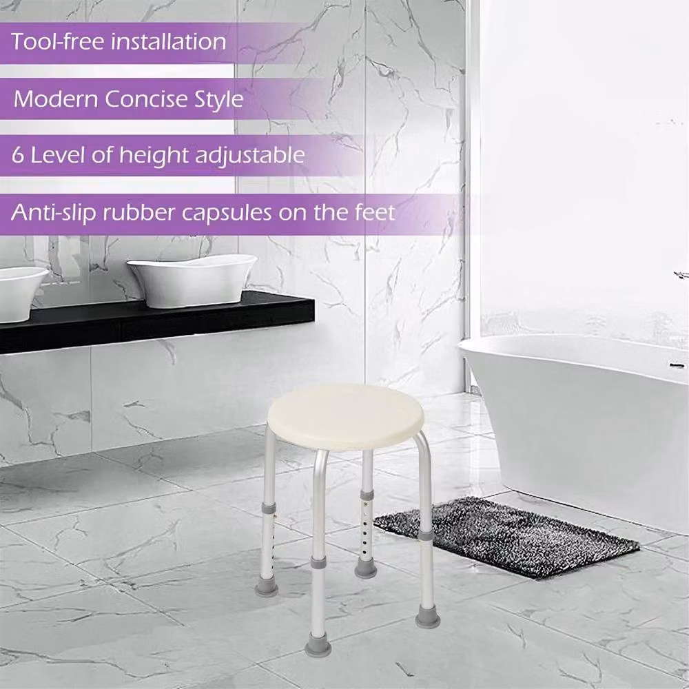 KORVIXA Non-Slip Adjustable Height Round Bath Stool in White, Diameter: 60 cm, Height: 45 cm – 2