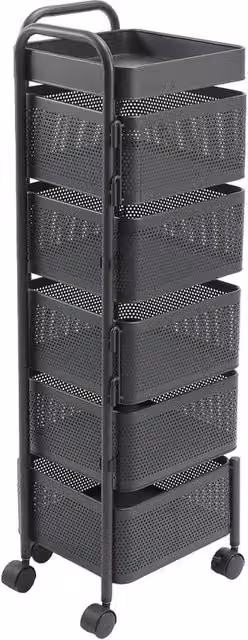 Garden Sanctuary 5-Tier Metal Kitchen and Balcony Storage Rack with Wheels in Matt Black – 1