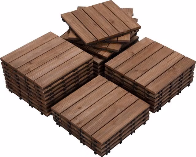 Yaheetech Pack of 27 Interlocking Fir Wood Garden Decking Tiles, Brown