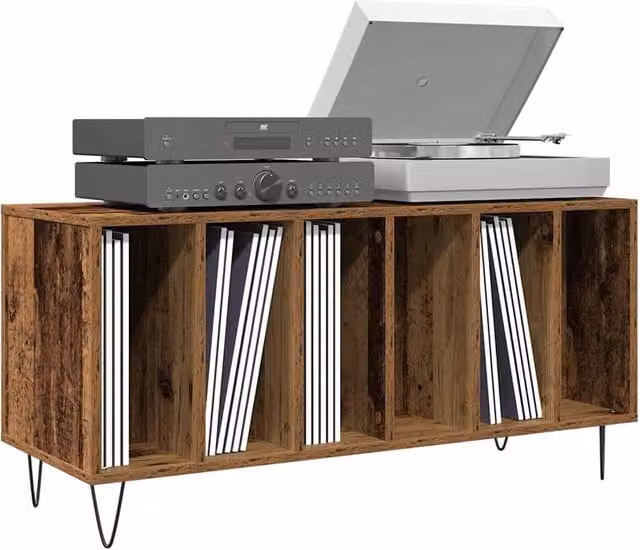 Berkfield Home Vintage Record Cabinet in Brown, W/D/H: 100 x 38 x 48 cm