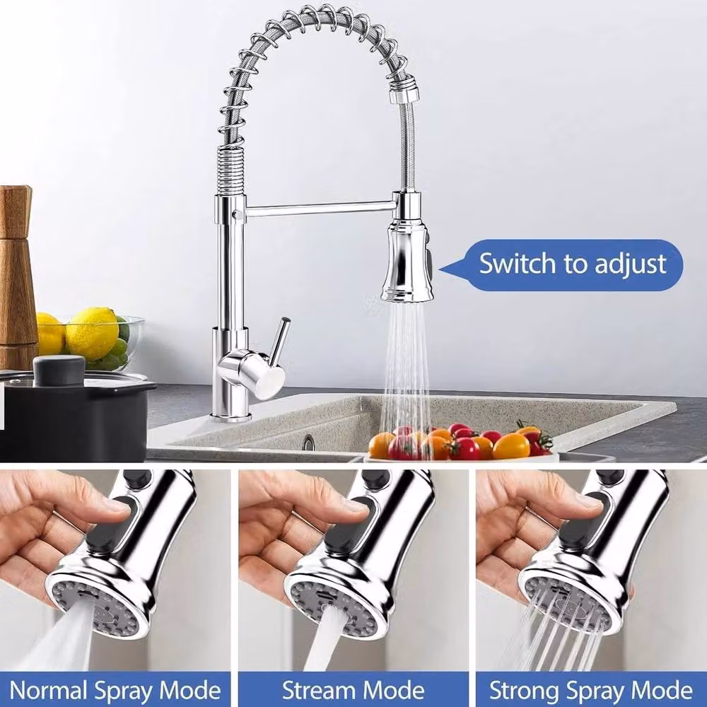 PAWNORA Modern Monobloc Pull Out Kitchen Mixer Tap with Dual Spout Spray in Silver – 2