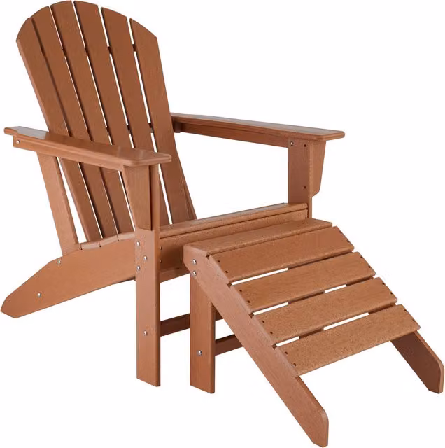 Tectake Adirondack Style Garden Lounge Chair with Ottoman in Brown