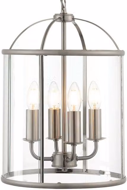 Loops 4 Light Hanging Ceiling Pendant Lantern Shade Lamp in Silver and Transparent Glass