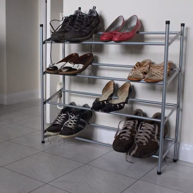 JVL 4 Tier Metal Shoe Rack in Silver or Grey, W/D/H: 71.0 x 22.5 x 22.5 cm – 3