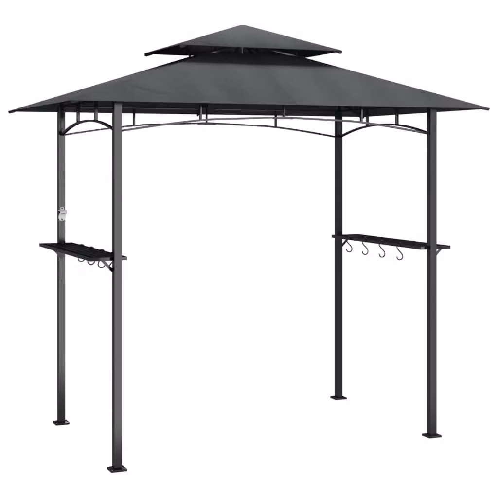 Berkfield Home Anthracite BBQ Gazebo with Side Shelves and Steel Frame, W/D/H: 240 x 150 x 243 cm – 1