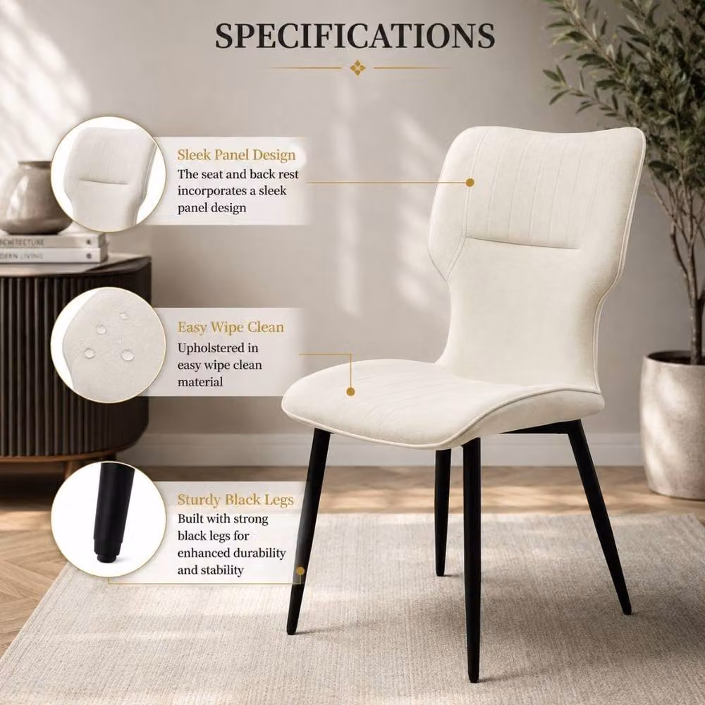 Stratus Interiors Windsor Winged Velvet Dining Chair in Cream with Black Legs – 3