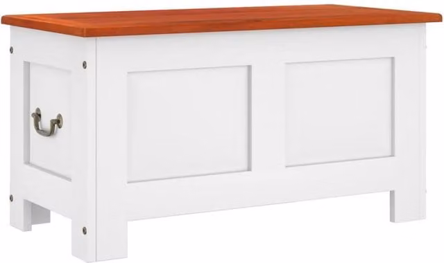 Berkfield Home Acacia Wood Storage Chest with Soft Close Lid in Brown and White
