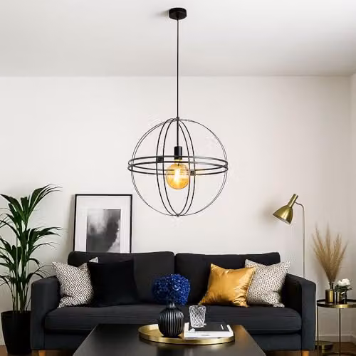 Globo Lighting Modern Spherical Metal Pendant Ceiling Light in Black, Diameter: 50 cm – 4
