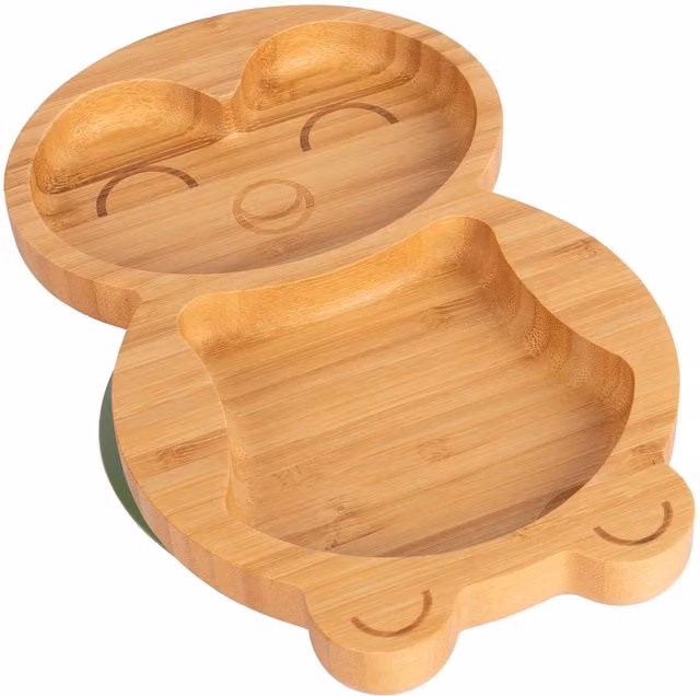 Tiny Dining Bamboo Penguin Divided Baby Suction Plate in Green and Brown – 1