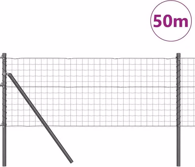 Berkfield Home Versatile Euro Fence with 13 Posts, Galvanised Steel, Dark Grey, W: 50 m, H: 0.4 m