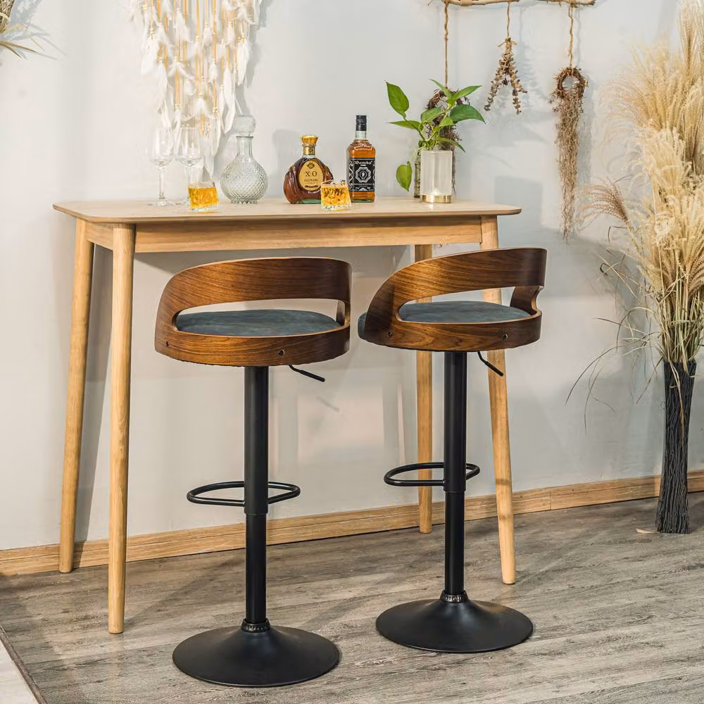 Victoria M Set of 2 Industrial Black Matt Metal and Wood Bar Stools with Armrests – 5