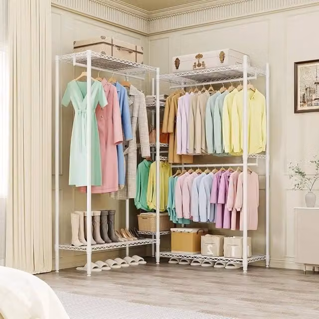 VOGREX Heavy Duty Double Clothes Rail Rack in White