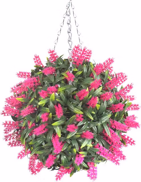 Best Artificial Pink Lush Lavender Hanging Basket Topiary Ball, Diameter: 28 cm
