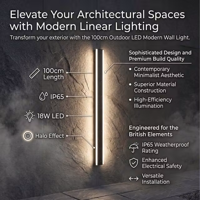Ener J Smart Modern LED Outdoor Wall Light Linear Bar in Black