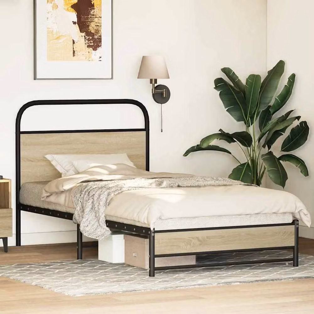 Berkfield Home Bed Frame in Sonoma Oak and Brown Engineered Wood, W/D/H: 90 x 200 cm – 2