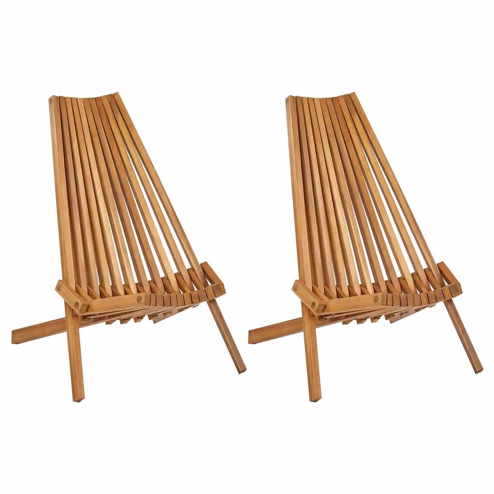 Wyld and Coco Set of 2 Brown Oiled Acacia Wood and Steel Foldable Rustic Garden Chairs – 2