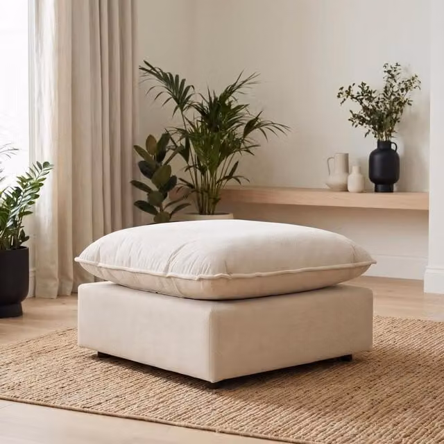 Furniturebox UK Echo Linen-Look Fabric Footstool in Beige or Green