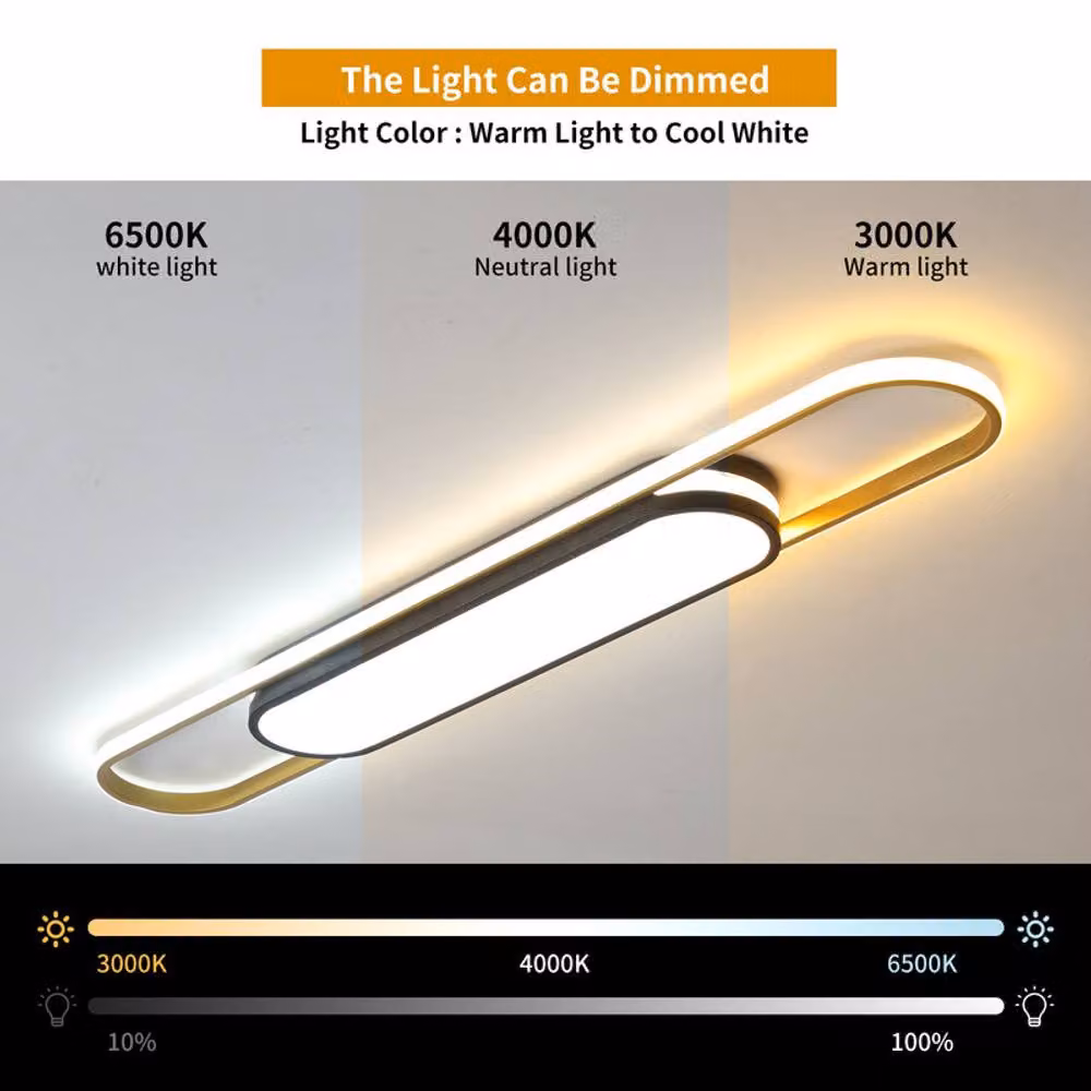 NIVOR 48W Linear Acrylic LED Ceiling Light with Remote Control, Dimmable, Gold/Brass – 3