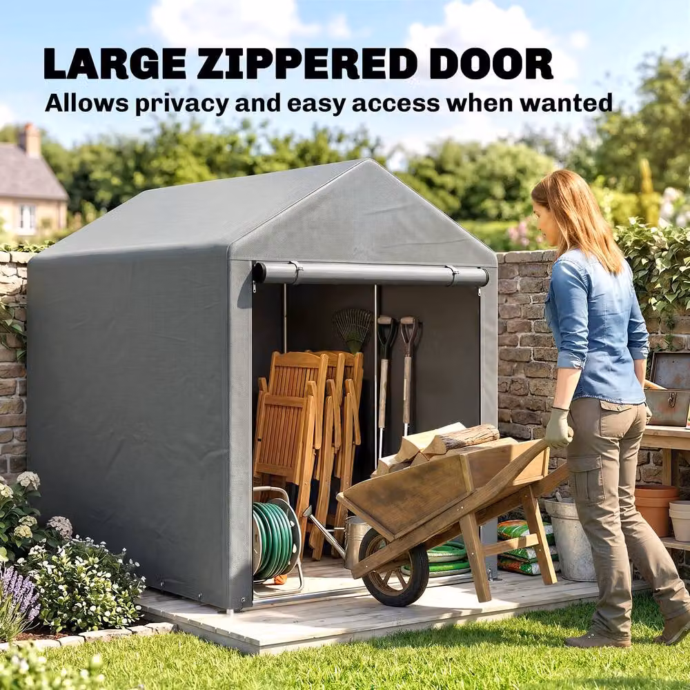 Rolipo Light Grey Temporary Garden Shed with Accessories, W/D/H: 179 x 120 x 185 cm – 6