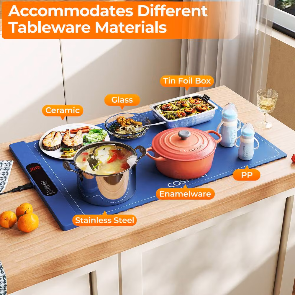 Costway 260W Electric Food Warming Mat, Rollable and Portable Silicone Warming Tray in Blue – 5