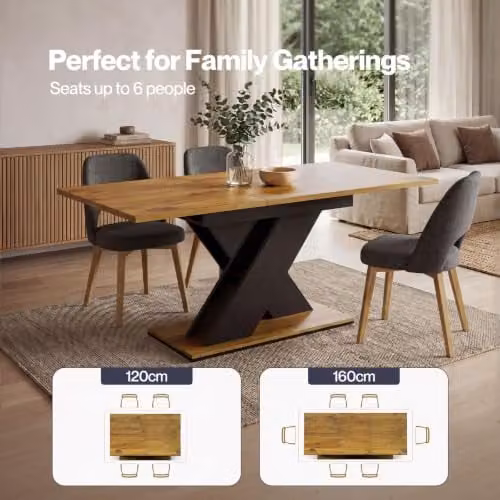 Levede Scandinavian Extendable Dining Table in Brown and Black, Rectangular Wood Table with Butterfly Leaf, W/D/H: 120 x 80 x 75 cm – 4