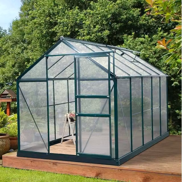 Outsunny Polycarbonate Walk In Garden Greenhouse with Aluminium Frame, Green