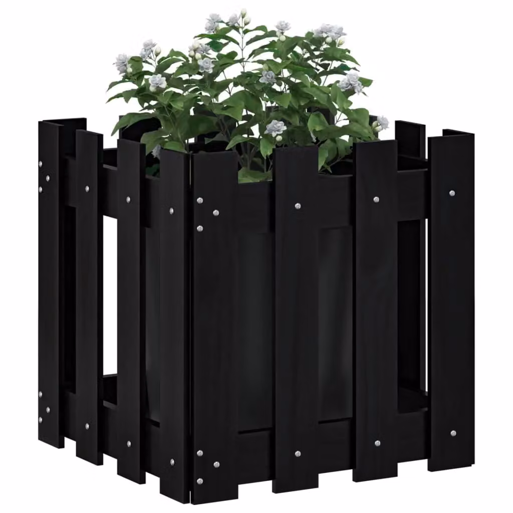 Berkfield Home Garden Planter with Fence Design in Black, Solid Wood and Plastic, W/D/H: 40 x 40 x 40 cm – 3