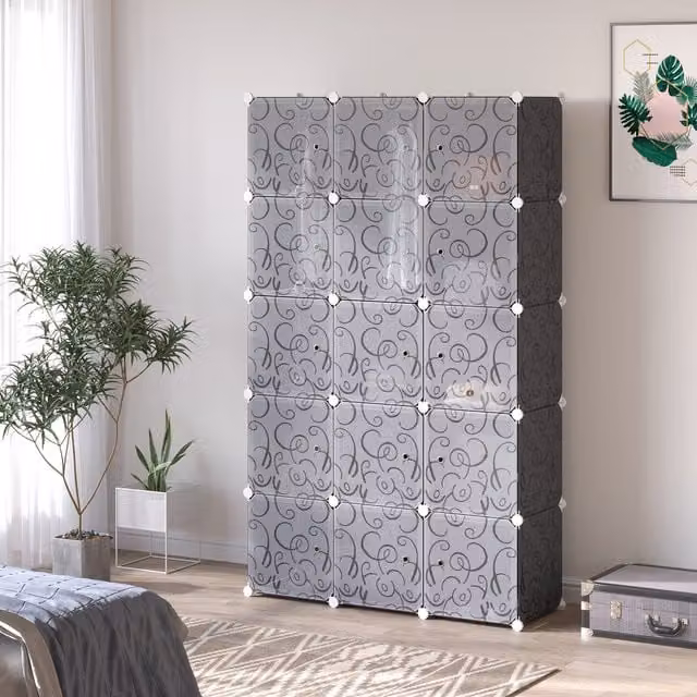 HOMCOM Cube DIY Portable Interlocking Wardrobe in Black, White and Grey