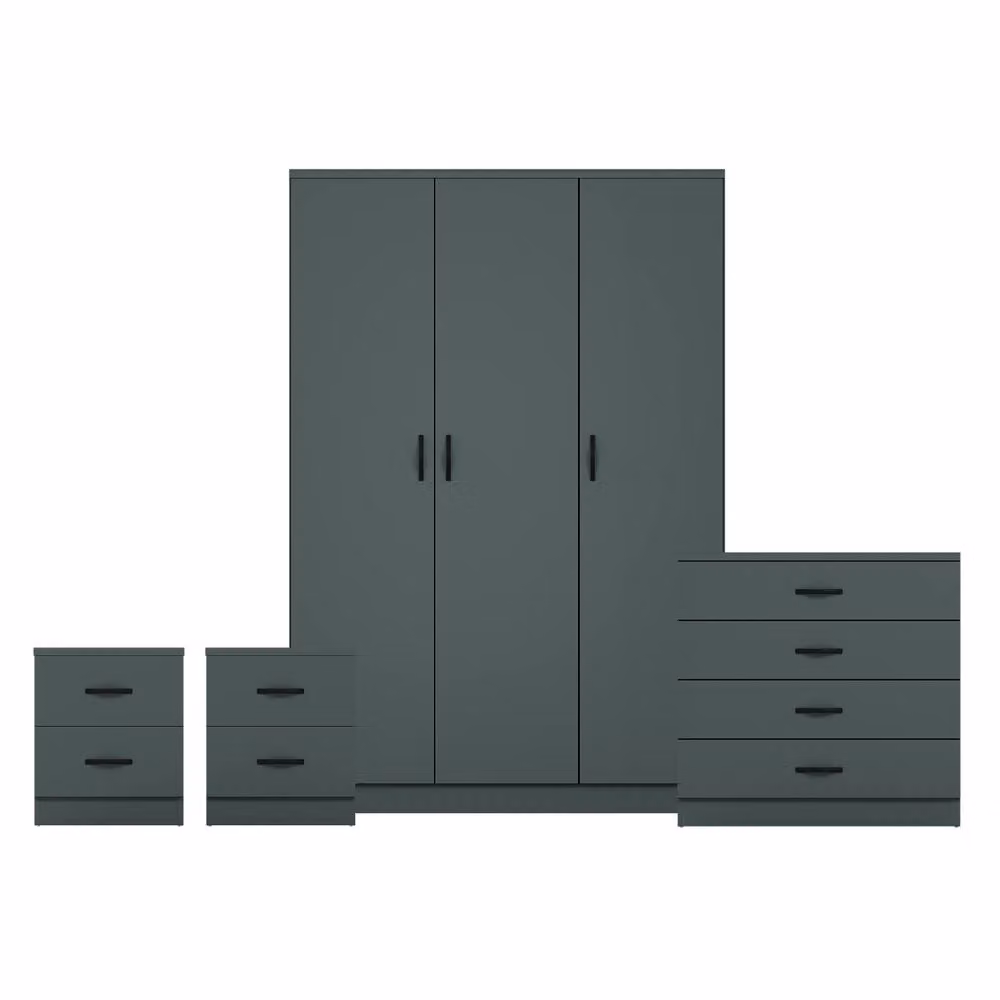 Vida Designs 4 Piece Modern Green Bedroom Set Including 2 Bedside Tables, 4 Drawer Chest and 3 Door Wardrobe – 2
